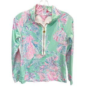 Lilly Pulitzer Skipper Popover Sweatshirt 1/2 Zip Minty Fresh Fansea Coral - XXS